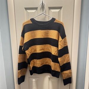 By Together Navy and Tan striped Emoji Sweater